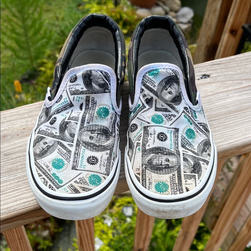 Vans Kids Slip-On Sneakers - Money Print Black and White